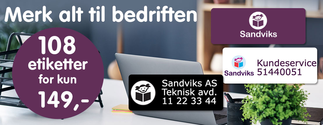 Navnelapper for bedrift - 108 etiketter for kun 129 kr